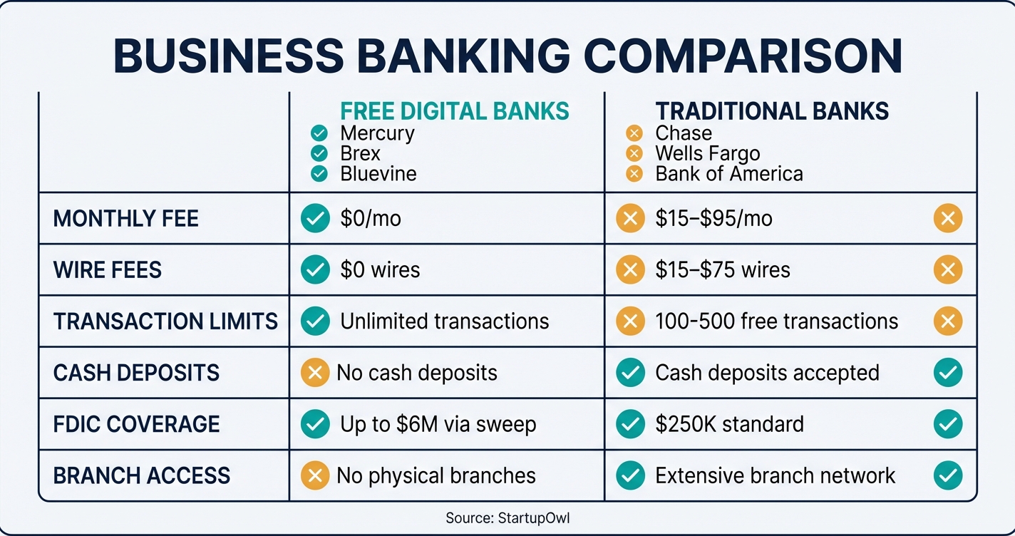 Side-by-side comparison of free digital banks versus traditional bank accounts