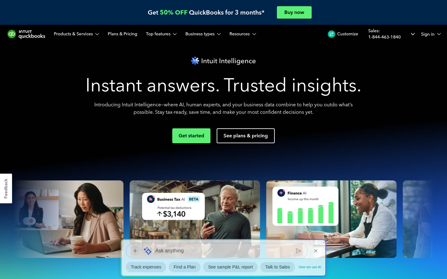 QuickBooks dashboard screenshot