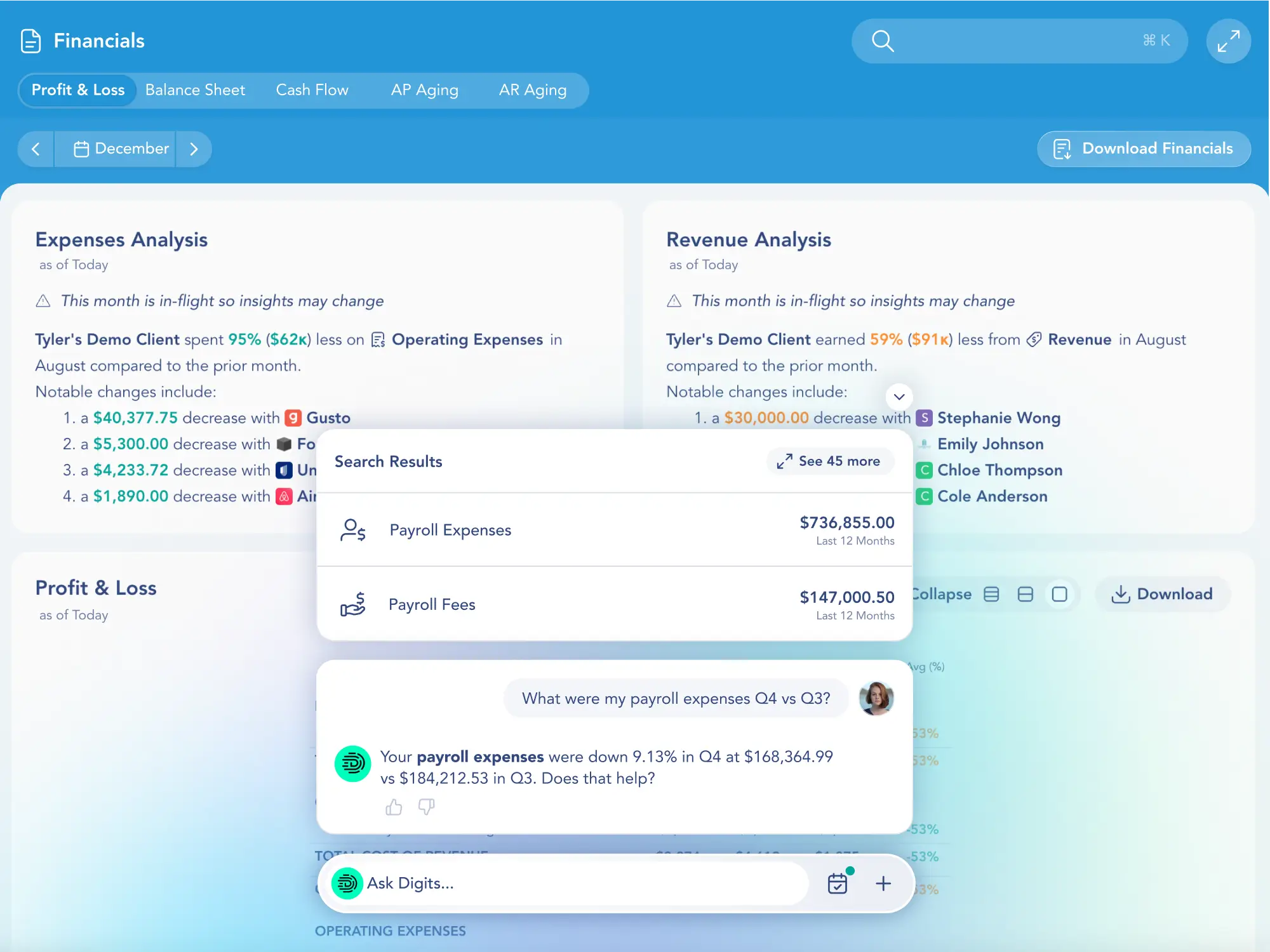 Digits dashboard screenshot